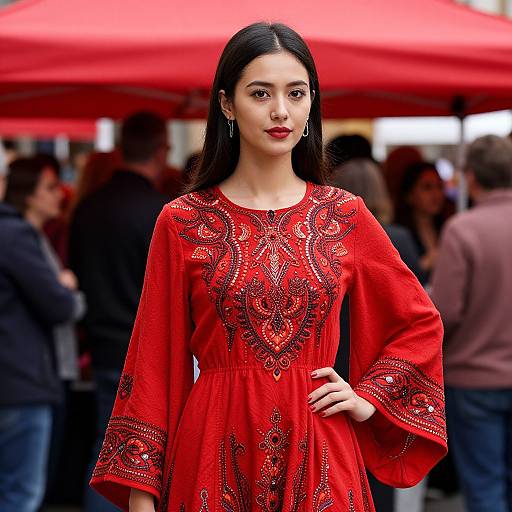 Confident Woman in Vibrant Red Dress
