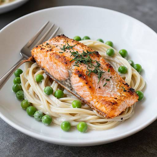 Seared Salmon with Creamy Noodles