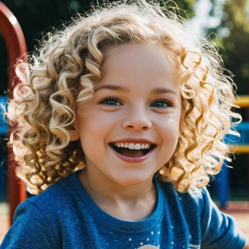 Joyful Child with Curly Blonde Hair in Playground