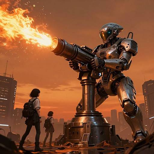 Futuristic Hazmat Girls with Flamethrower