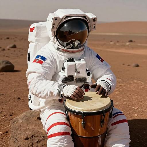 Dominican Astronaut Playing Tambora on Mars