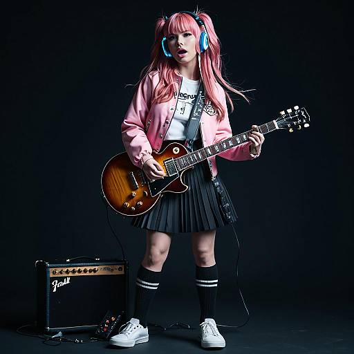 Girl Playing Electric Guitar Spotlight