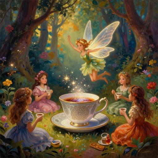 Whimsical Fairy Tea Party Painting
