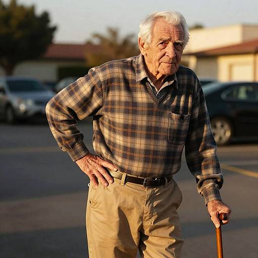Elderly Man in Plaid Shirt at Golden Hour