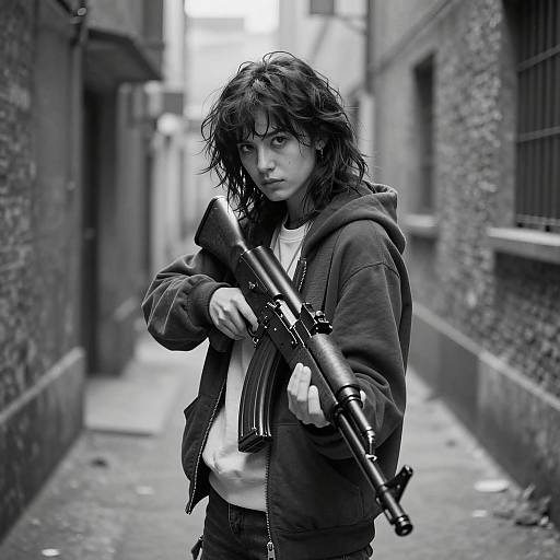 Moody Portrait of a Woman with AK-47