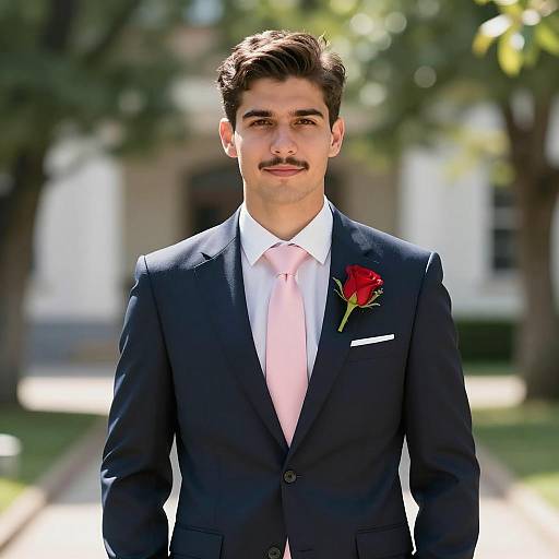 Elegant Outdoor Groom Portrait in Navy Suit