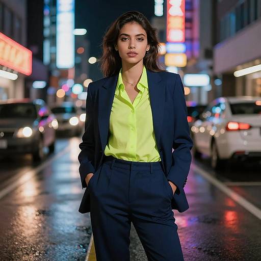 Confident Woman in Urban Neon Nightscape