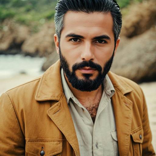 Man with Beard in Vintage Jacket Outdoors
