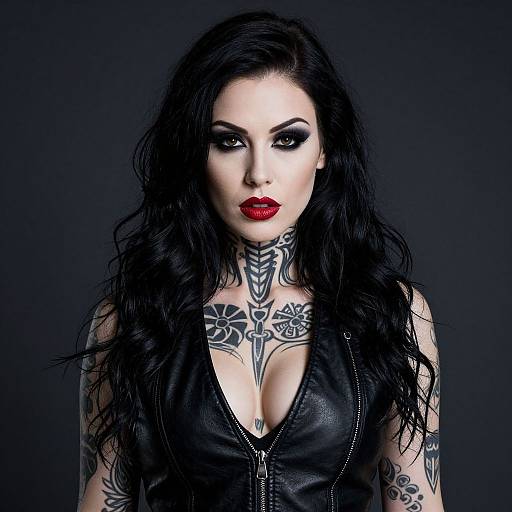 Gothic Woman with Tattoos and Leather Vest