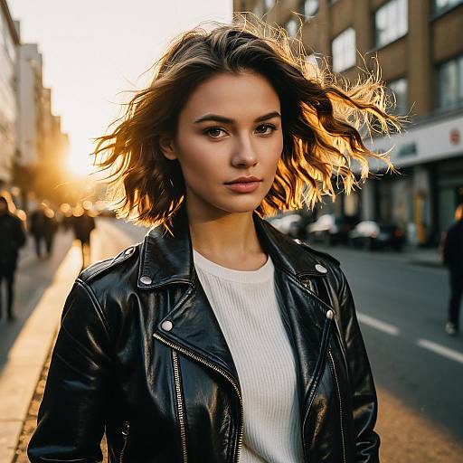 Woman with 540 Waves Hairstyle in Leather Jacket