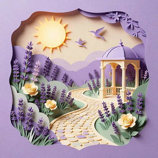 Sunlit Lavender Garden Paper Cut