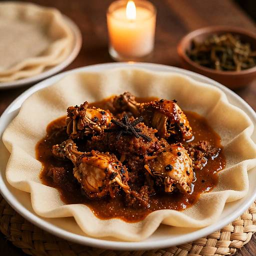 Berbere Chicken Stew in Candlelit Mesob