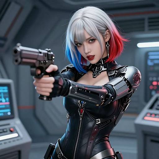 Futuristic Female Cyborg with Sci-Fi Handgun