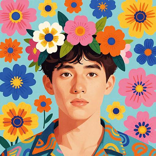 Man with Vibrant Floral Crown
