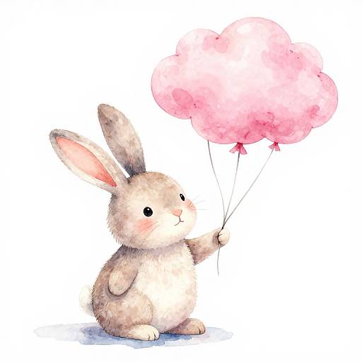 Pink Cloud Rabbit Holding Balloons
