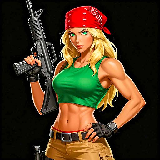 Muscular Blonde Woman with Assault Rifle