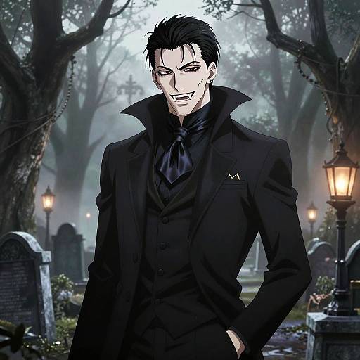 Anime Gothic Vampire in Graveyard