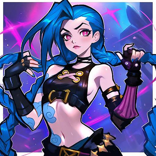 Illustration of Arcane jinx, league of legends in the style of Dakusuta