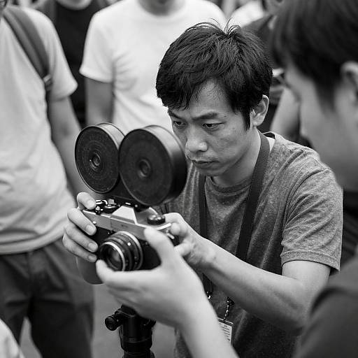 Vintage Camera Enthusiast in Monochrome