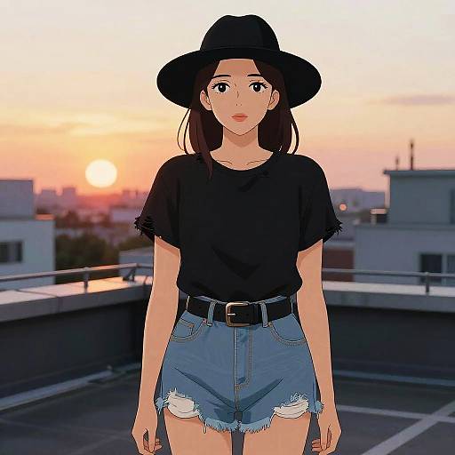 Willowy Woman at Sunset Rooftop