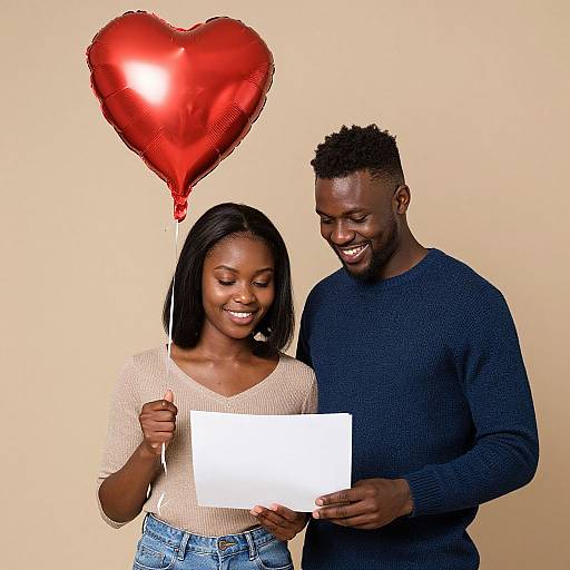 Happy Couple with Heart Balloon