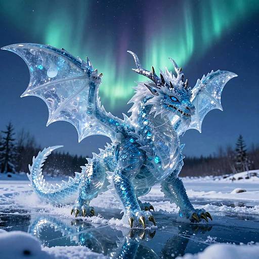 Mystical Ice Dragon Beneath Aurora