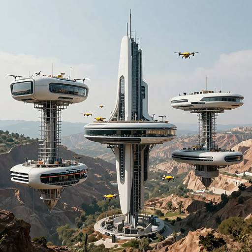 Futuristic Modular Cityscape with Drones