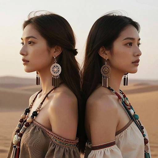 Elegant Native American Girls in Desert Twilight