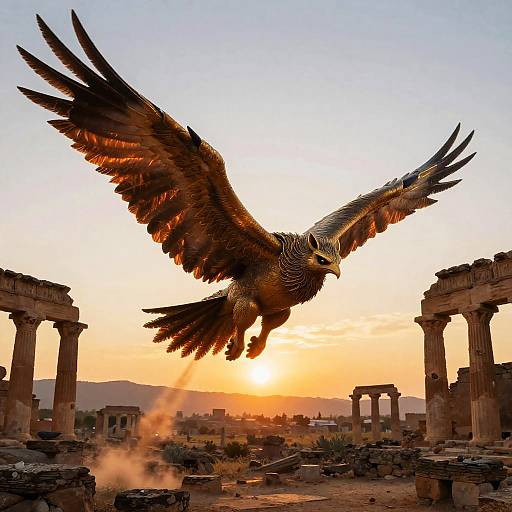 Angel Wings Soaring Over Ruins