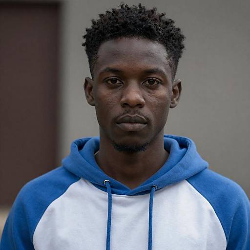 Portrait of Young Black Man in Blue Hoodie
