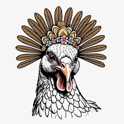 Whimsical Turkey with Floral Crown Illustration