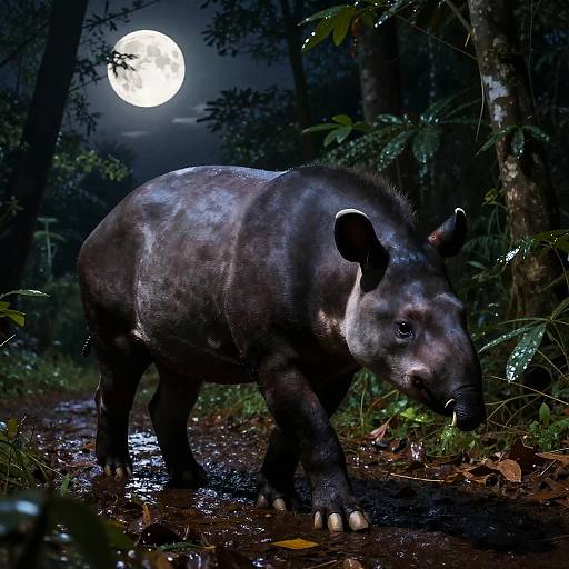 Nocturnal Tapir in Rainforest Path