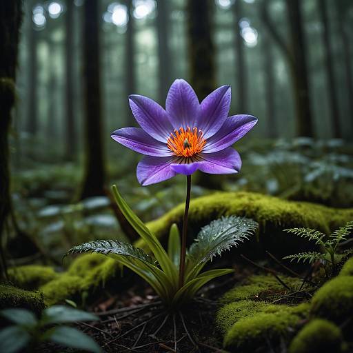 Glowing Purple Flower in Enchanted Forest