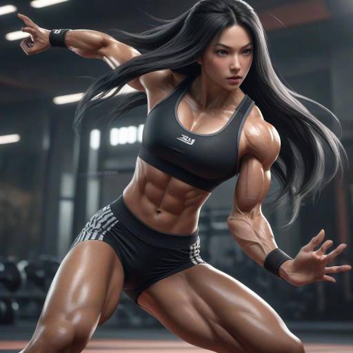 Strong Female Bodybuilder Flexing Muscles