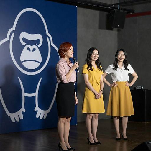 Three Women with Gorilla Graphic Backdrop