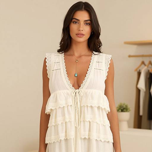 Boho Chic Woman in Layered Lace Dress