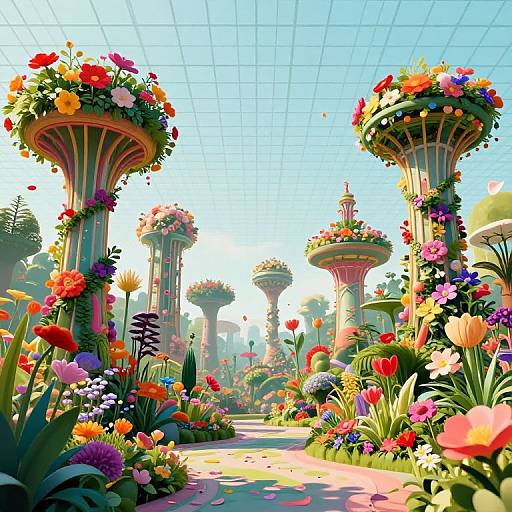 Futuristic Vibrant Garden with Flowers