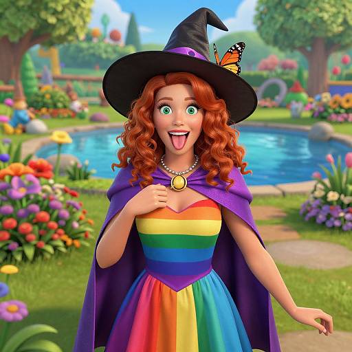 Cheerful Witch in Vibrant Garden