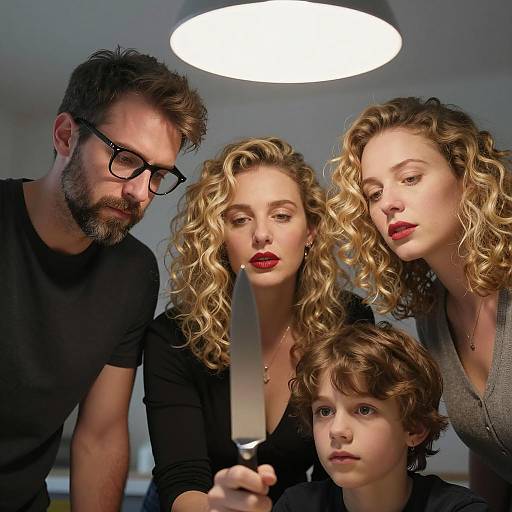 Family Examining Kitchen Knife Together
