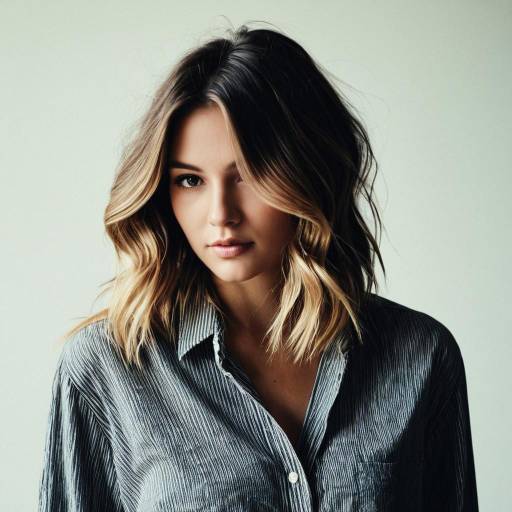 Woman with Balayage Hairstyle in Casual Shirt