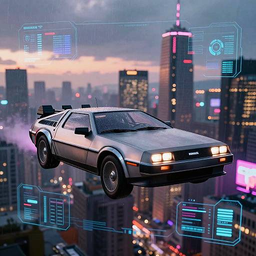 Futuristic Cyberpunk Flying DeLorean