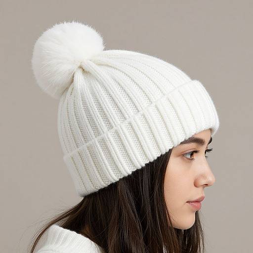 Cozy Woman in White Knit Beanie