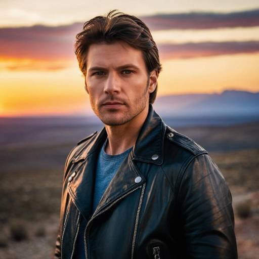 Thoughtful Man in Rugged Sunset Scene