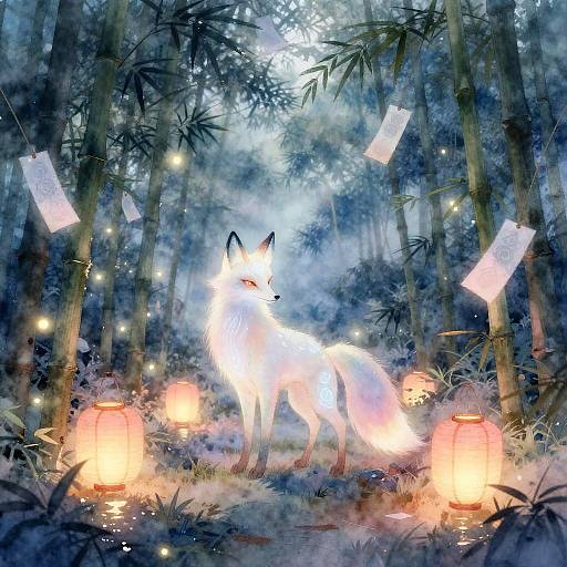Ethereal Spirit Fox in Misty Bamboo