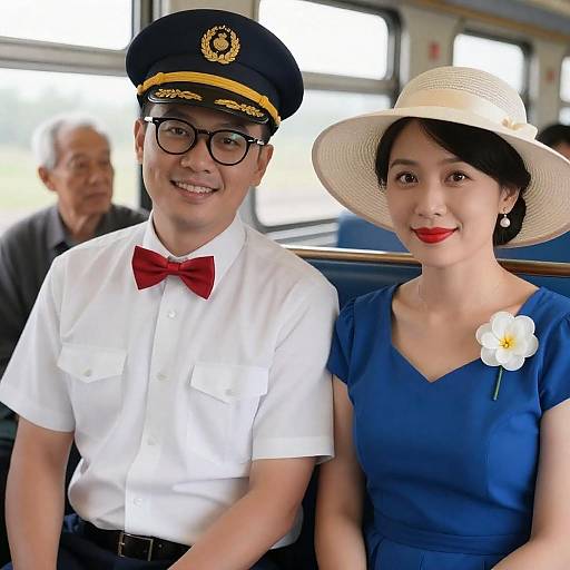 Vintage Train Conductor and Elegant Woman