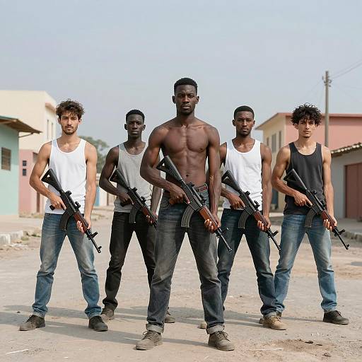 Five Armed Men on Urban Street