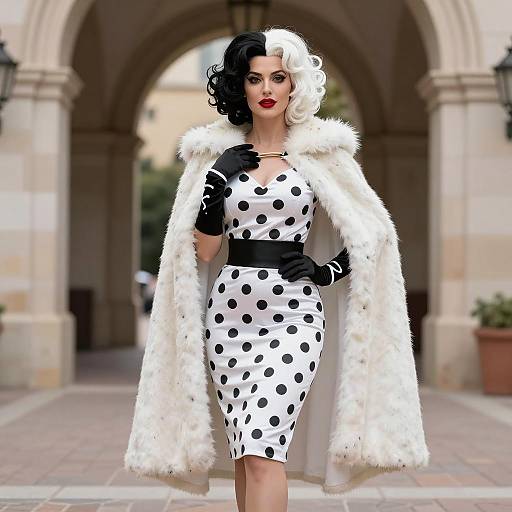 Woman in Cruella-Inspired 1950s Outfit