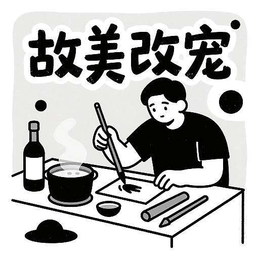 Monochrome Calligrapher in Whimsical Scene