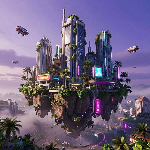 Surreal Futuristic Floating Island City