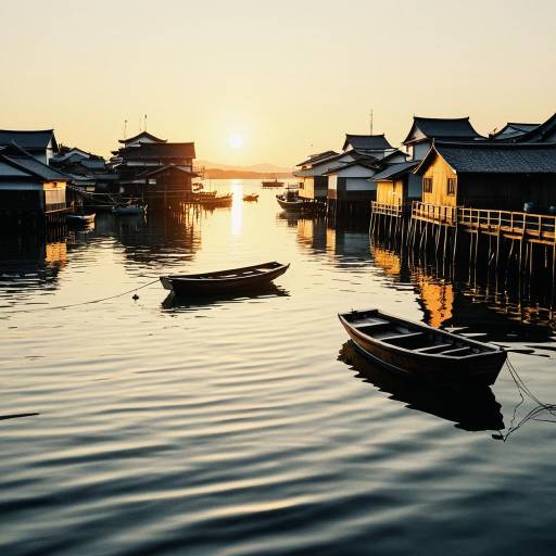 Japanese Fishing Harbor at Sunset